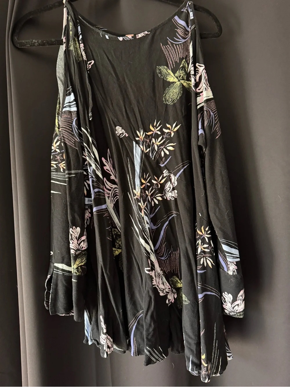 Free People Clear Skies Cold-Shoulder Black Floral Swing Dress/Tunic